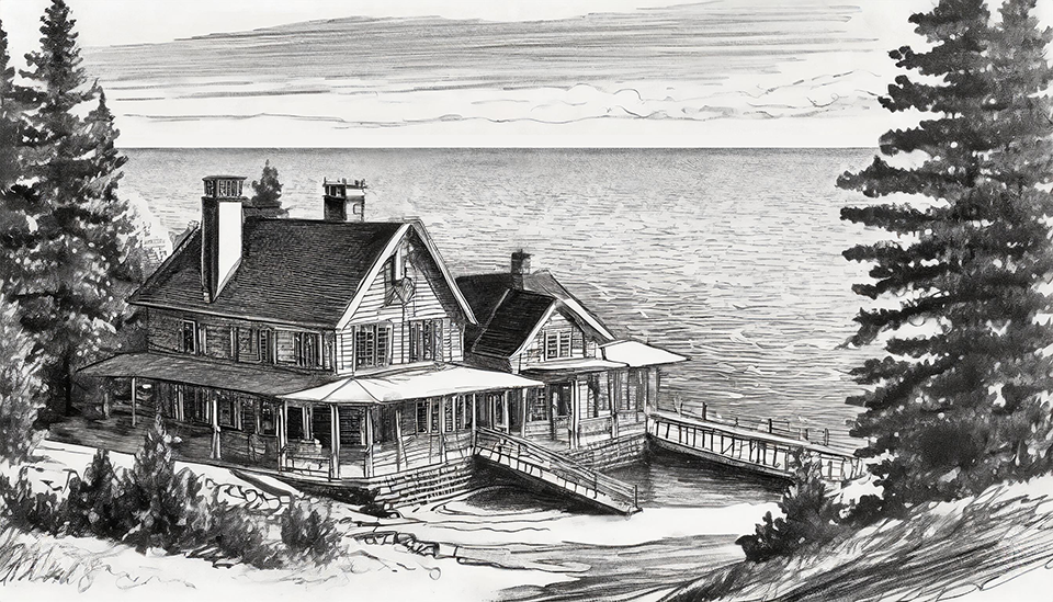 Pencil sketch of the resort